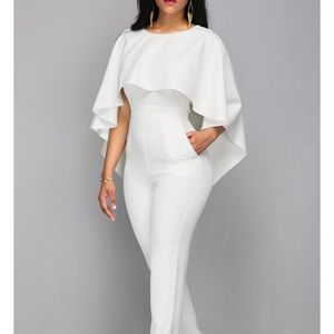 ZIPPER CLOSURE WHITE OPEN BACK JUMPSUIT